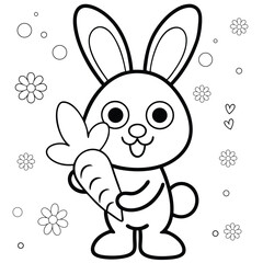 coloring page outline of cartoon rabbit with carrot coloring page