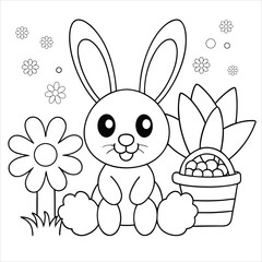 cute bunny sitting on grass happily eating coloring page