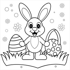 easter bunny rabbit cartoon character holding egg coloring page