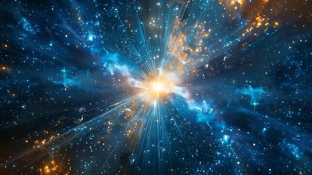 A cosmic explosion with radiant light and celestial dust in a vast expanse of space