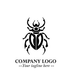 Beetle Logo Symbol in Black on the White Background with Simple Modern Insect Design
