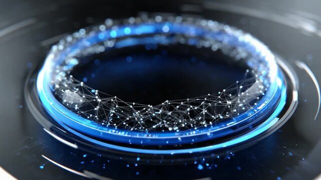 Abstract Digital Network: A close-up view of an abstract network composed of interconnected nodes, illuminated by a vibrant blue light, highlighting the complexities of data communication. 