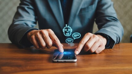 Closeup of hands interacting with a smartphone displaying a chatbot interface, highlighting ai and digital communication