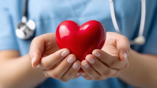 Healthcare with Heart: A compassionate healthcare provider cradles a symbolic heart, symbolizing care and compassion. This image captures the essence of healthcare, medical care, and empathy.
