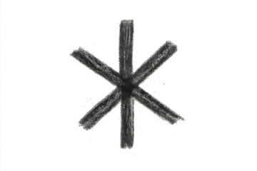 Grungy charcoal drawing asterisk symbol on transparent background indicating comments, references, or footnotes