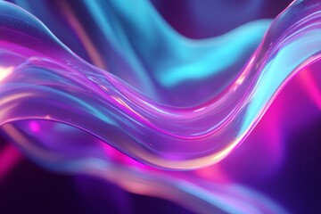 Abstract 3D neon waves flowing across a reflective digital surface.