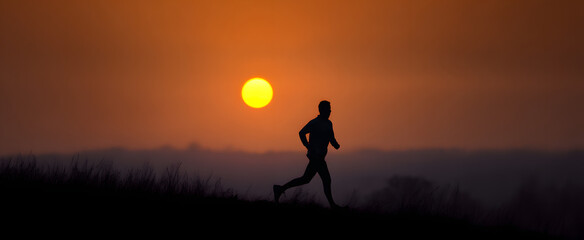 runner jogging along a path with the morning sun shining behind them