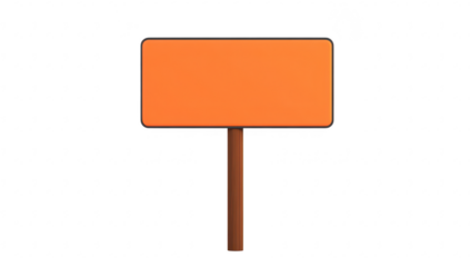 A orange blank signpost standing upright on a white background. symbolizing a call for attention or a placeholder for future messaging. ideal for advertising or directional purposes
