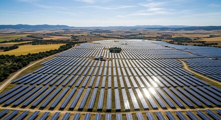 Aerial View of a Solar Power Plant Generating Sustainable Energy on a Sunny Day