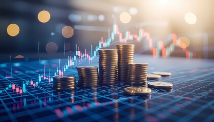 Modern investment background featuring finance, economy, growth, market charts, data analysis, and global business concepts
