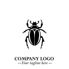 Beetle Logo Symbol in Black on the White Background with Simple Modern Insect Design