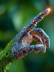 Futuristic Robotic Hand Reaching Out, Illuminated Like a Circuit in a Natural Setting
