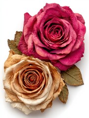 Beautiful Dried Roses Showcasing Vivid Colors and Delicate Textures in Natural Setting