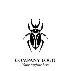 Beetle Logo Symbol in Black on the White Background with Simple Modern Insect Design