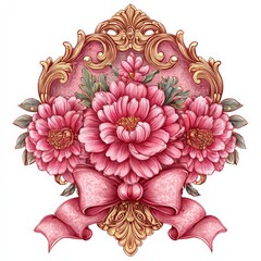 Delicate Floral Arrangement With Pink Peonies and a Golden Ornate Background