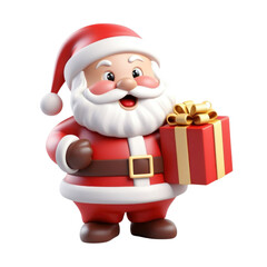 Obraz premium Cute Santa Claus holding a gift box isolated on white background