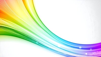 Fototapeta premium A vibrant, flowing abstract design. A rainbow-colored curved wave of lines and light floats across a white background, creating a dynamic, energetic visual