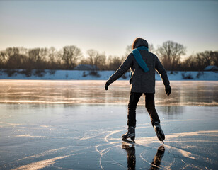 A person shovels snow from a sidewalk in front of a house on a sunny winter day.