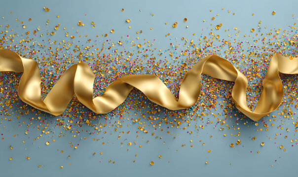Celebration background template with confetti and gold ribbons. luxury greeting rich card.