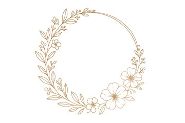Elegant gold floral wreath frame transparent background