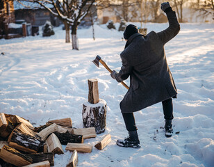 Close-up of hands tying laces on rugged, snow-covered winter boots, preparing for outdoor activity in a cold, frosty environment.