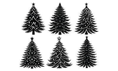 Set of Decorative Christmas Tree Silhouette