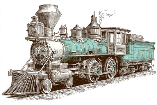 Vintage engraving style vector illustration of a steam train, old-fashioned locomotive design, intricate hand-drawn linework