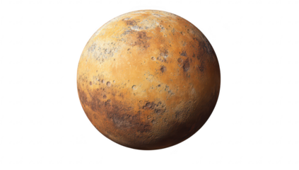 A highly detailed and textured representation of a planetary body resembling a distant celestial object. its rugged surface. craters. and color variations. suitable for educational or scientific use