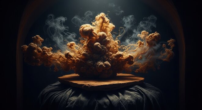 Orange Smoke Explosion on Pedestal cloud abstract