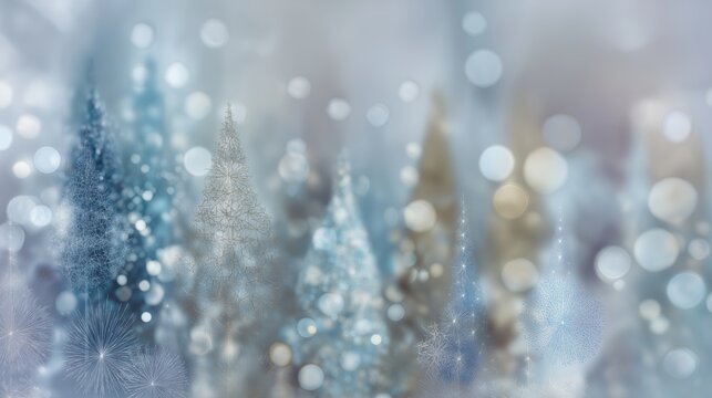 Abstract winter illustration with glowing stylized trees and a dreamy bokeh background. - Powered by Adobe