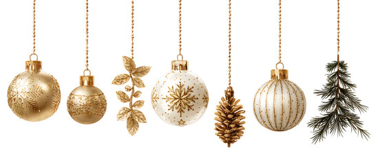 christmas elements hanging gold isolated background