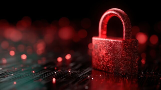 Red digital padlock with data security concept. Cyber network protection and information privacy. Abstract futuristic background for web banner. - Powered by Adobe