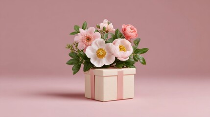 Obraz premium Elegant Floral Arrangement in Gift Box with Soft Pink Background for Decoration or Event Themes
