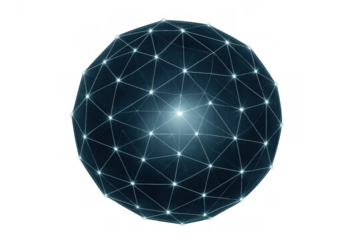 Global network sphere showing data connection points and digital technology communication on transparent background