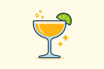 Illustration of various cold alcohol drinks like wine, champagne, and martini cocktails with fruit and ice for a bar party design