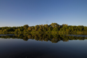 serene nature reflection, sunlit canopy and tranquil surface craft serene scene perfect