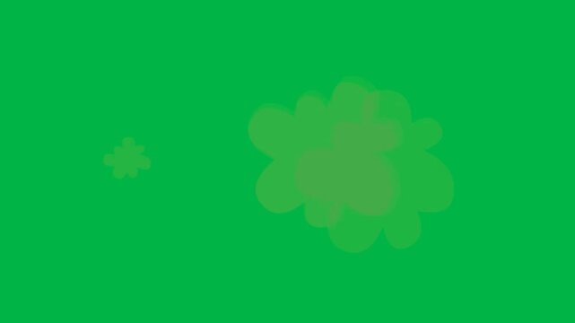 A large irregular yellow cloud spreads and fades on a green screen chromakey background in this 2d animated cartoon animation. Suited for magical bursts or toxic gas effects with organic shape.