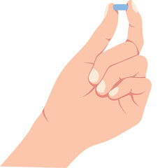 Hand holding a small blue pill