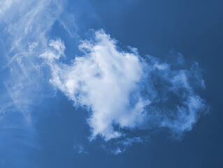 Cirrus horizontal clouds floating across the endless sky. Detailed texture of steam cloud and evaporating moisture. A lone raindrop volumetric structure.