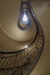 Cubism style spiral staircase with elegant design, from a dramatic perspective, Prague, Czech Republic