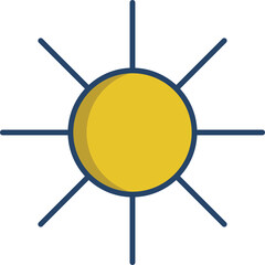 Stylized Yellow Sun with Dark Blue Rays on a Transparent Background Illustrating Daylight and Energy