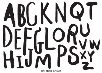 Cute doodle Vector background with black and white letters,Cute doodle Alphabet, alphabet pattern
