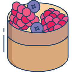 Sweet Round Cake Topped with Fresh Red Raspberries and Blueberries on a Transparent Background Ideal for Dessert Creations