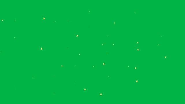 Golden yellow sparkles drift and twinkle softly on a green screen chromakey background in this 2d animated cartoon animation. Great for treasure reveals or magical enchantment overlays.