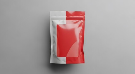 Red and white pouch packaging mockup, showcasing design