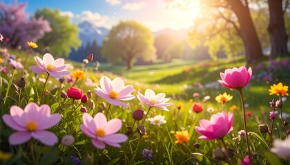 Enchanting Spring Meadow - A Symphony of Colors and Light.