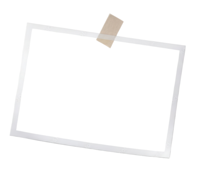 Empty white snapshot frame with masking tape for nostalgic memory presentation template isolated PNG with Transparent Background