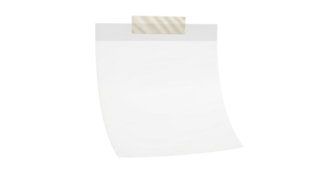 Simple Blank Sticky Note Paper Attached with Washi Tape for Design Element isolated PNG with Transparent Background