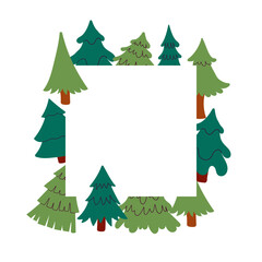 Christmas square wreath with Christmas tree. Christmas tree decoration. Holiday fir tree garland. Festive winter season frame White background in vector file with space for text .