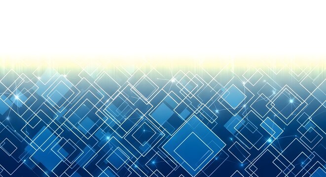 Abstract blue geometric pattern with glowing lights and digital network connections